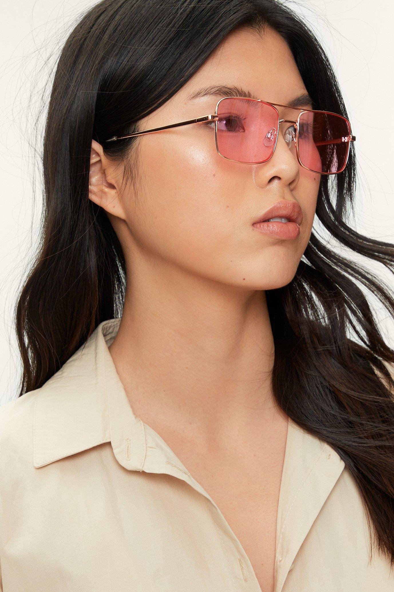 Pink Tinted Rectangle Sunglasses Nasty Gal